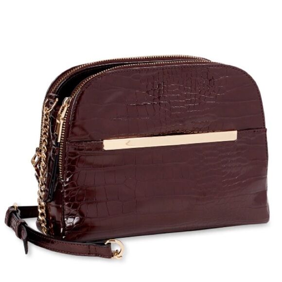Chocolate Brown Faux Crocodile Leather Crossbody - Picture 2 of 4
